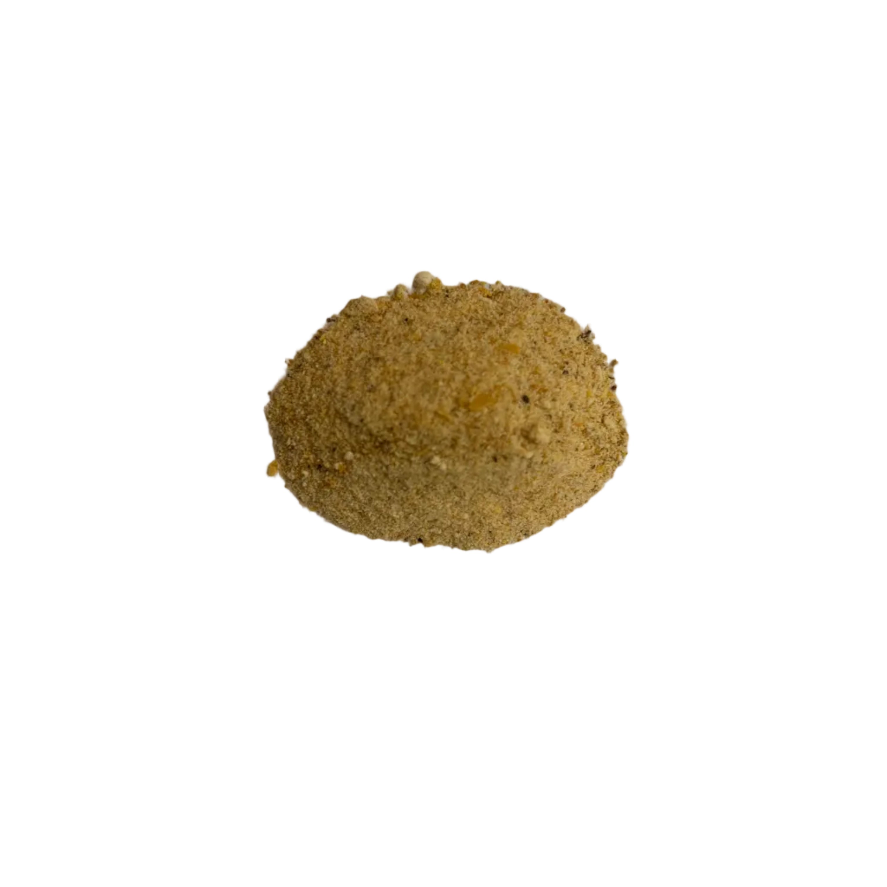 A small mound of fine tan-brown powder, likely a spice or cosmetic ingredient, centered on a plain light gray background.